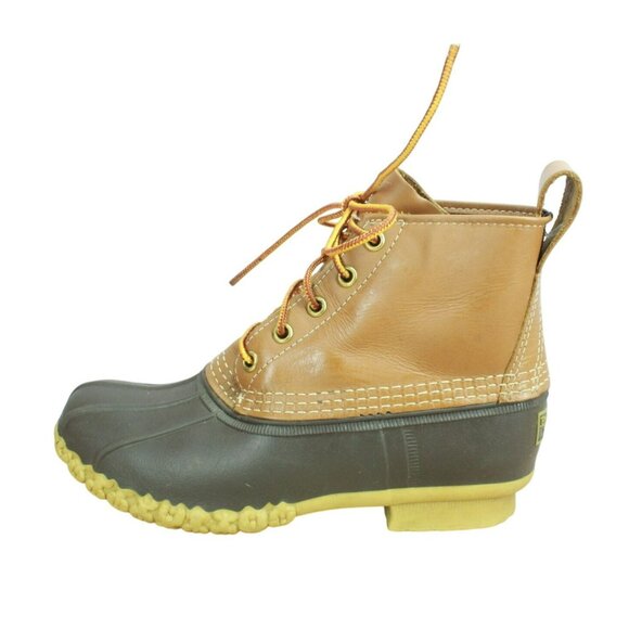 LL Bean Ankle Duck Boots Brown Leather Lace Up Unlined Round Toe Size 6 M - Picture 1 of 10